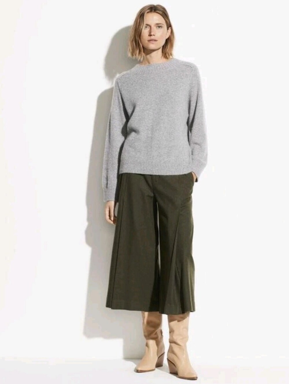 Vince Cashmere Silk Raglan Relaxed Fit Sweater M/L Heather Gray Quiet Luxury